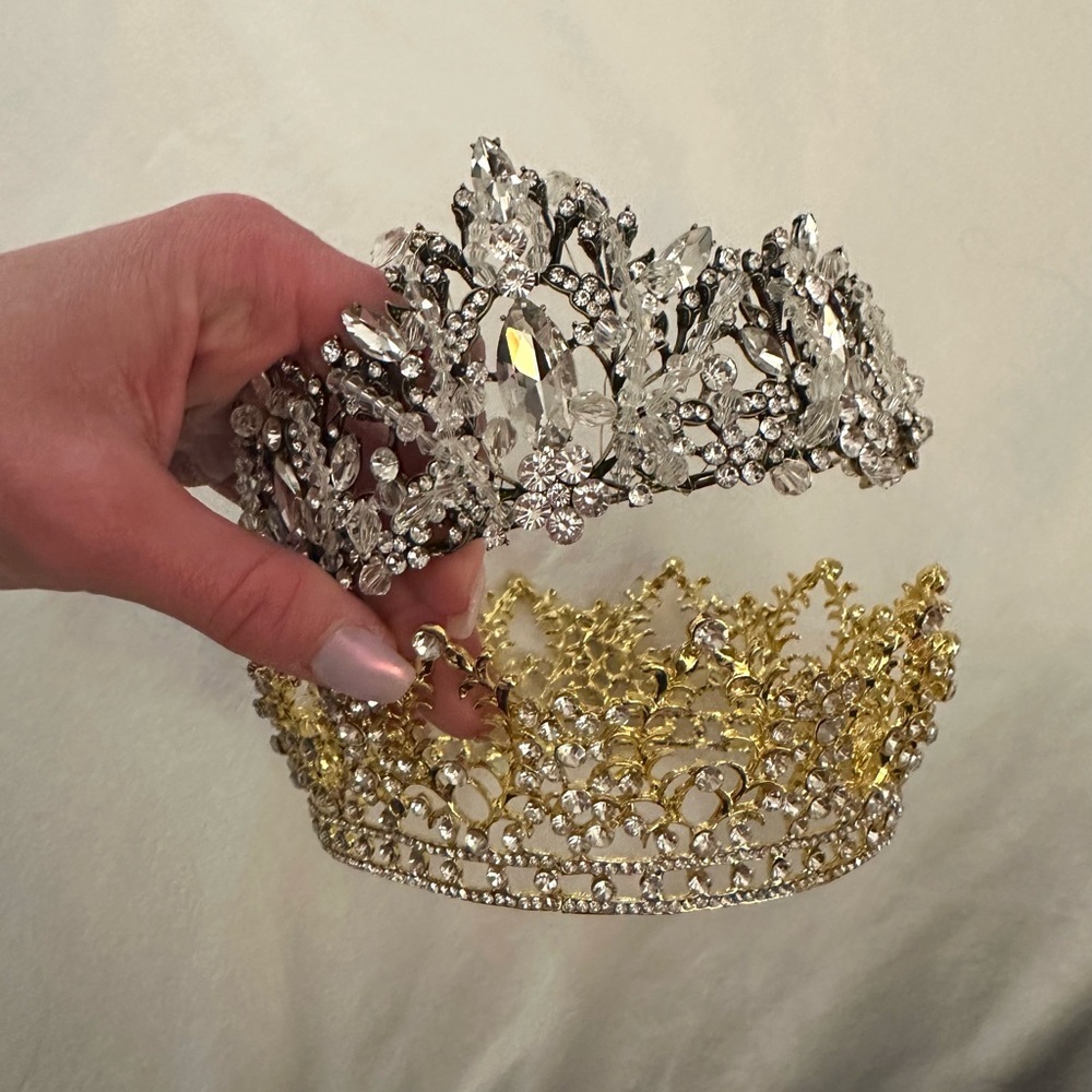 Silver tiara with crystals & Gold crown with crystals